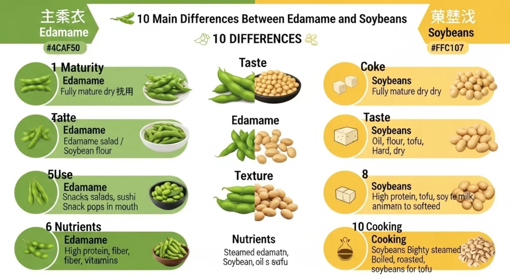 🥄 10 Main Differences Between Edamame and Soybeans