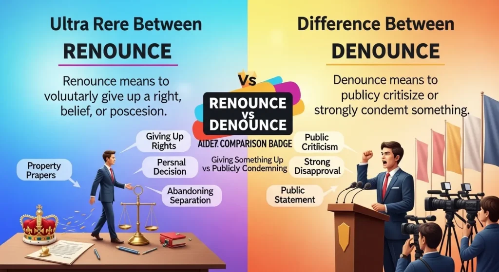 🔍 Difference Between Renounce and Denounce