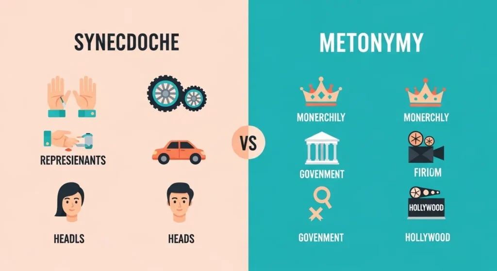 🔍 Difference Between Synecdoche and Metonymy