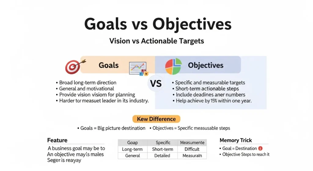 🔍 Key Differences Between Objectives and Goals