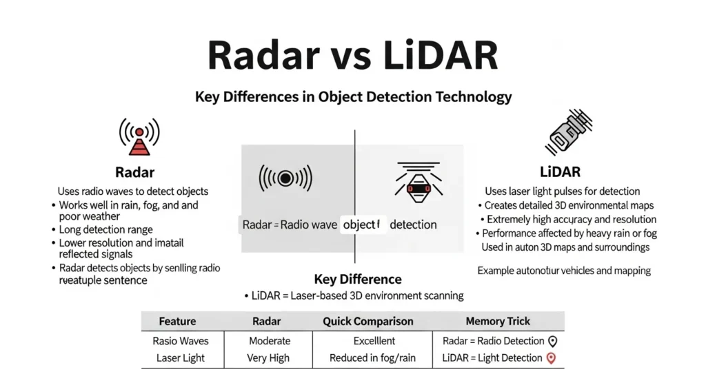 🔍 Key Differences Between Radar and LiDAR