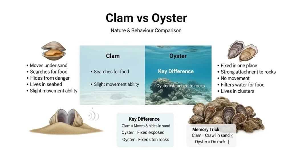 🧠 Nature and Behaviour Of Clam and Oyster 