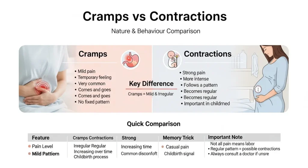 🧠 Nature and Behaviour Of difference between cramps and contractions