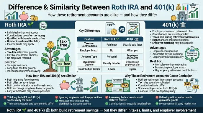 Difference + Similarity Between Roth and 401(k)
