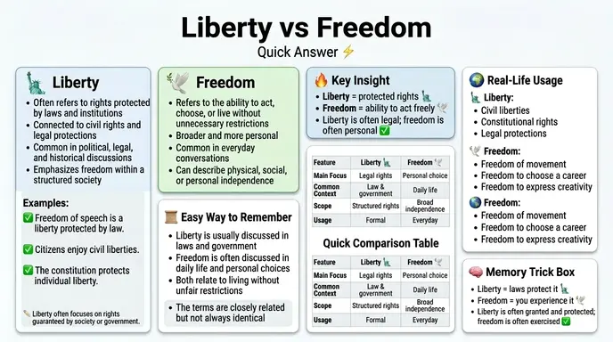 Quick Answer: Difference Between Liberty and Freedom