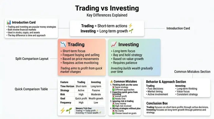 🟢 Key Differences Explained Between Trading and Investing