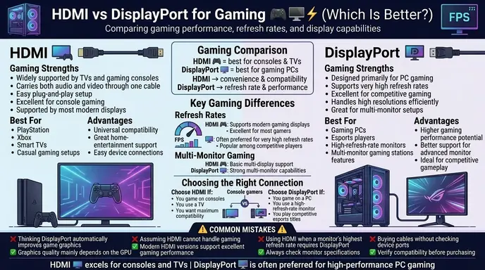 Difference Between HDMI and DisplayPort for Gaming