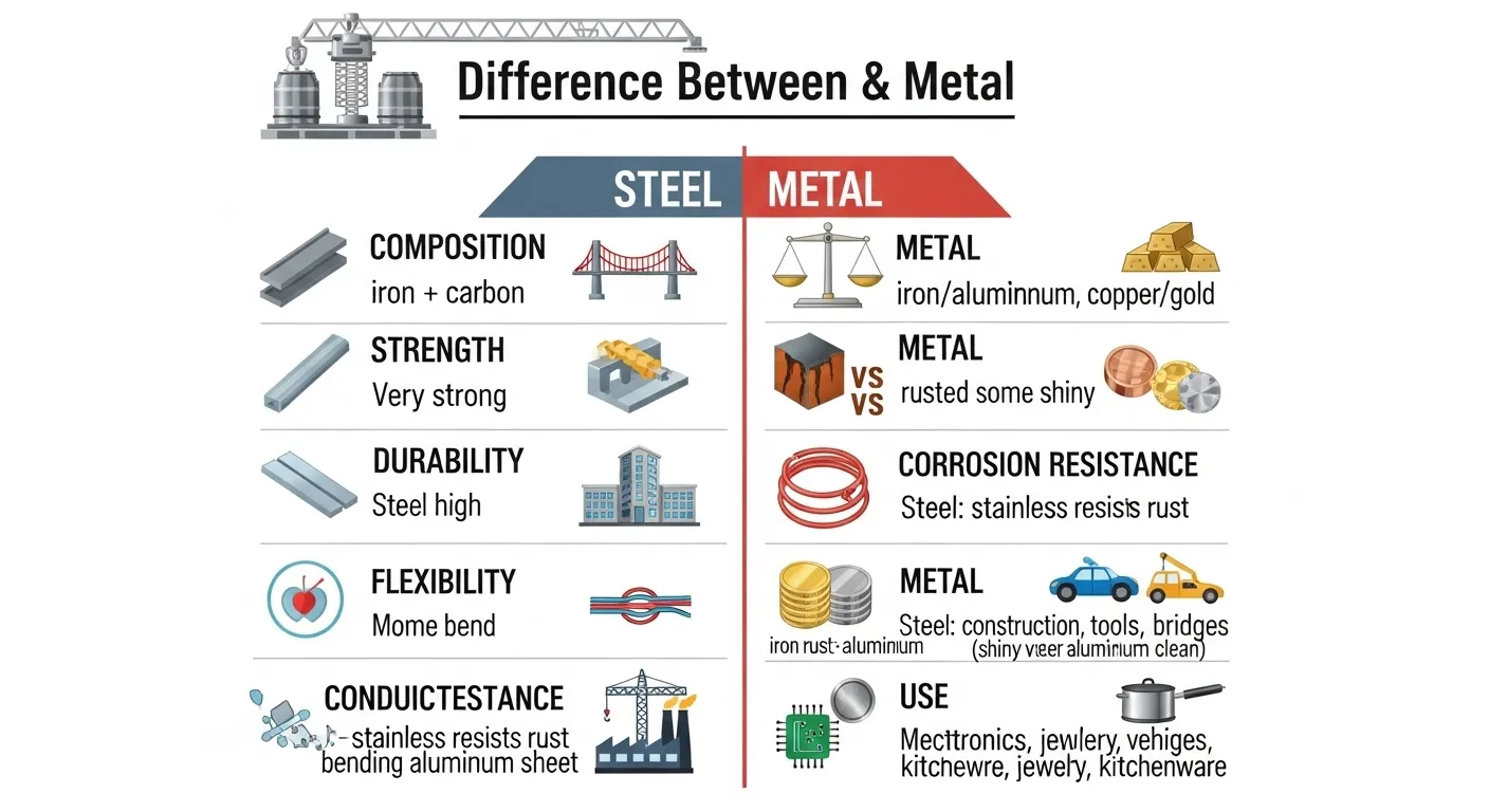 difference between steel and metal