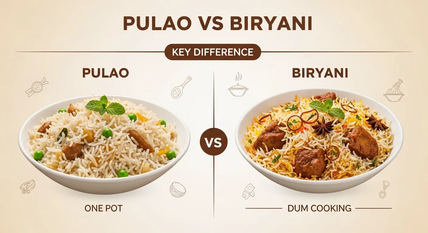 difference between pulao and biryani