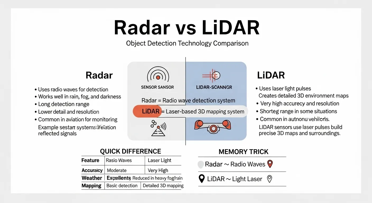 difference between radar and lidar