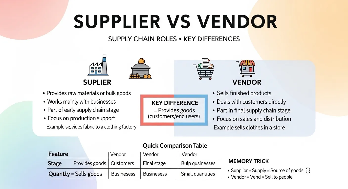 difference between supplier and vendor