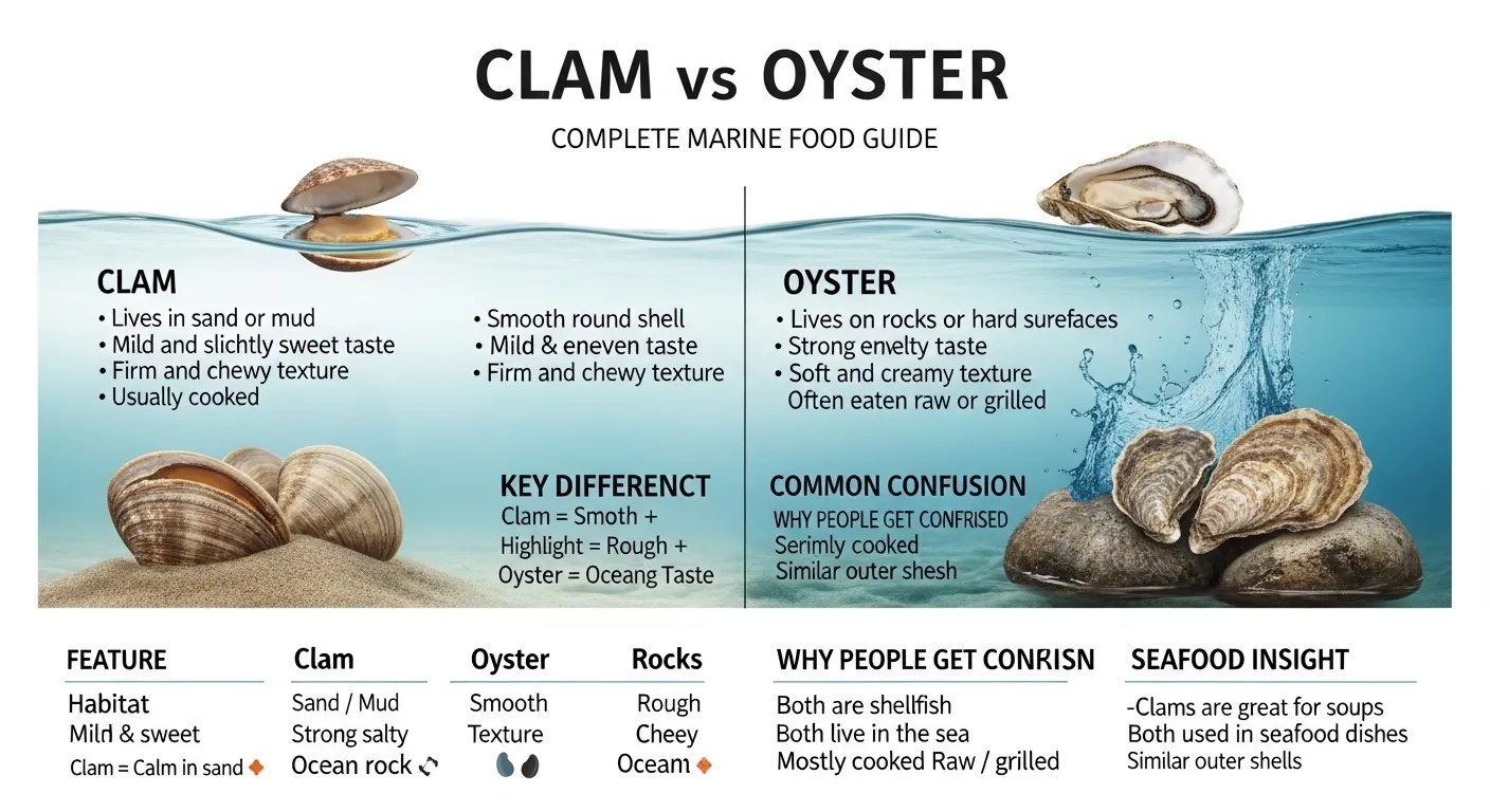 difference between clam and oyster