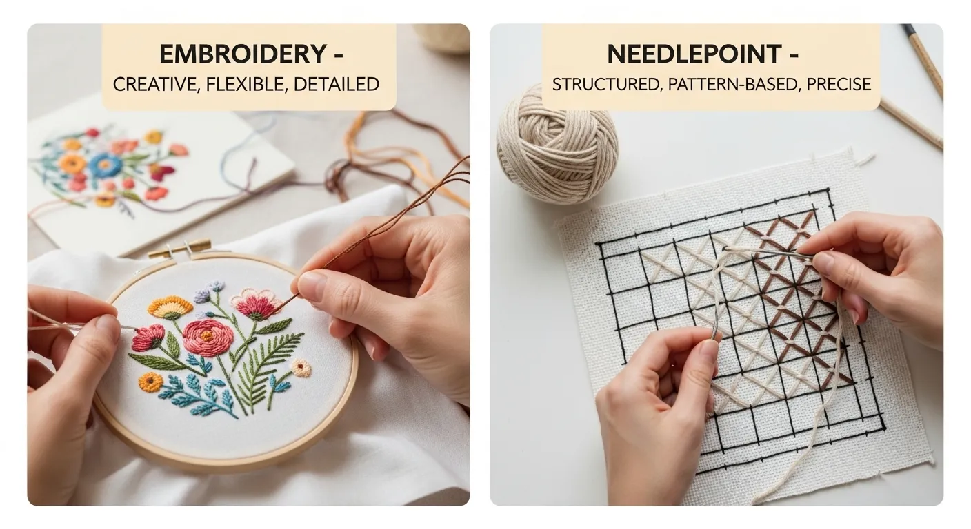difference between embroidery and needlepoint