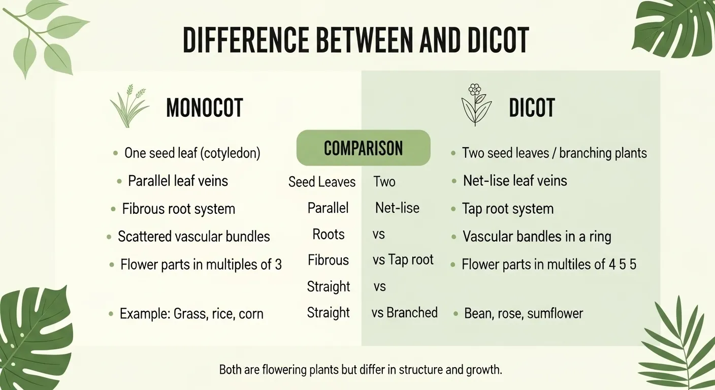 difference between monocot and dicot