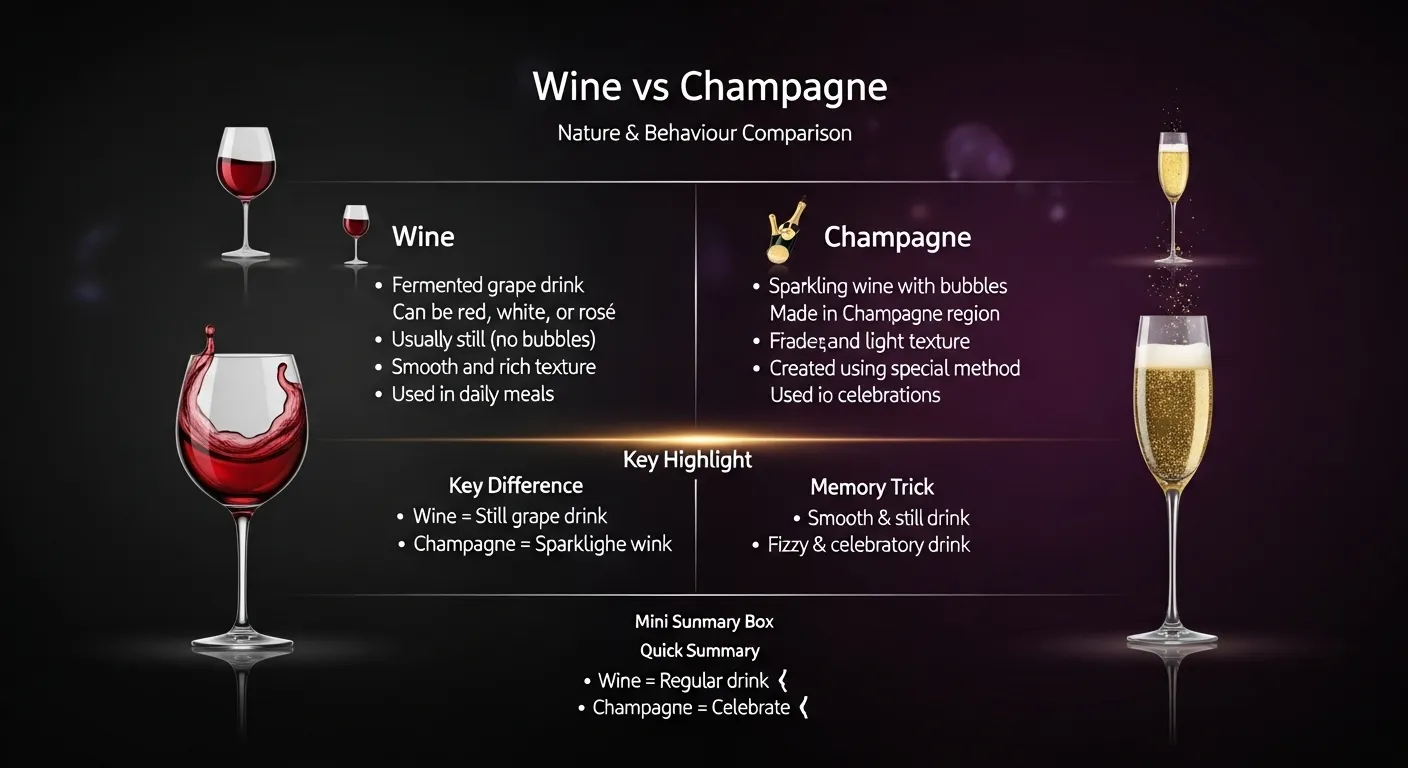 difference between wine and champagne